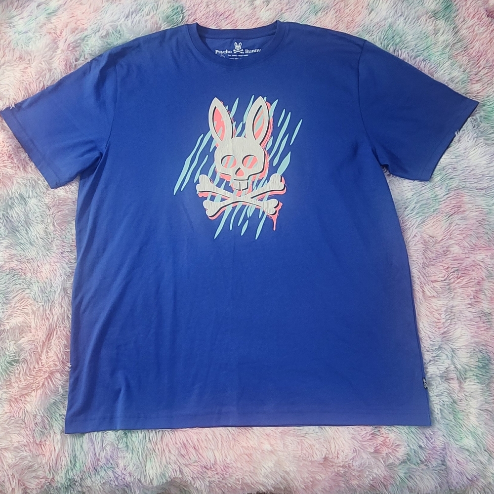 Blue Graphic T-Shirt with Bunny Skull Design